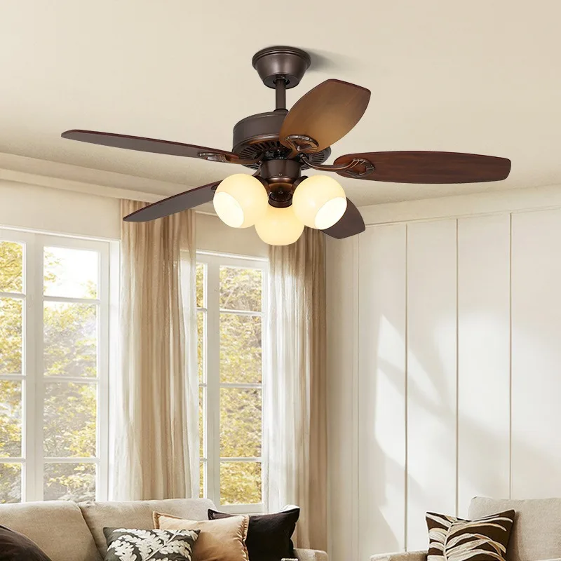 Vintage Ceiling Fan with Light Kit, 5 Reversible Wood Blades, 3-Light Glass Fixture, for Indoor Home Decor