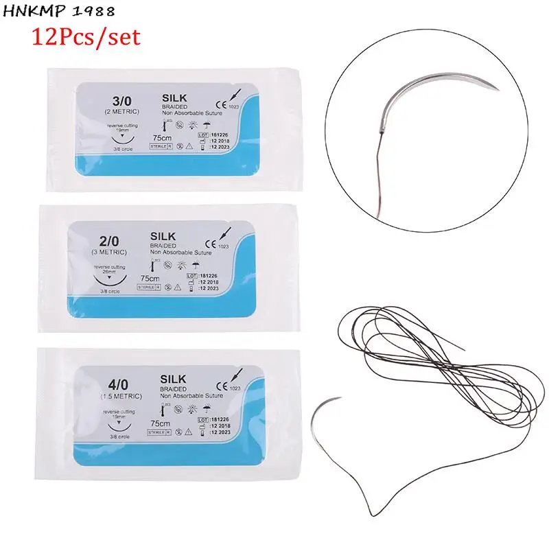 12Pcs Dental Sutures Veterinary Practice Suture Kit  With Thread Surgical Simulation Material Surgeon Suture Needle Stitches