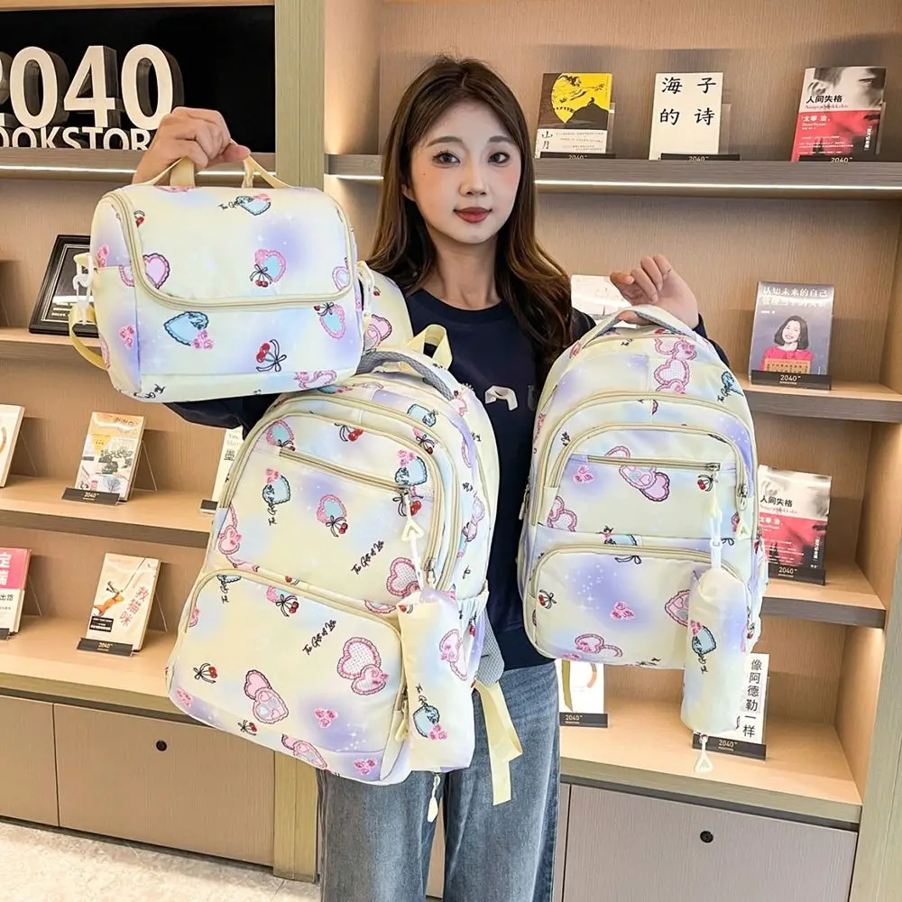 Multicolor 3-in-1 School Bag Large Capacity Nylon Crossbody Bag Multi-Function Easy Carry Backpack Set Primary School Student