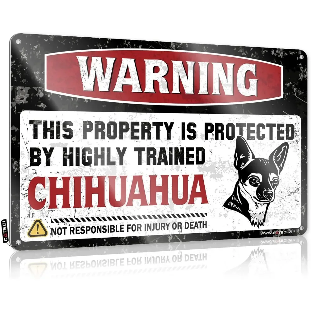 Warning This Property is Protected by a Highly Trained Chihuahua Tin Sign Beware Sign Halloween Signs For Yard