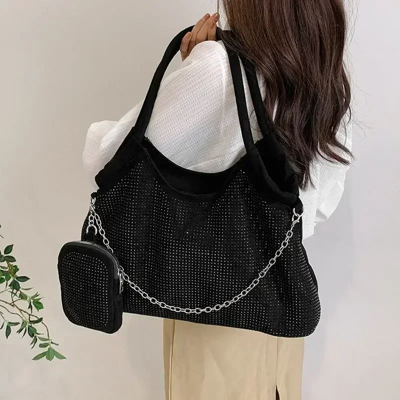 2024 New Shiny Diamond Women's Handbag Fashion Meal Bag Underarm Shoulder Bag Women's Party Commuter Bag