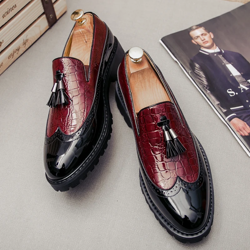 2026 new lazy man slip-on bean shoes men\'s business casual crocodile print 46 large size fringed leather shoes men