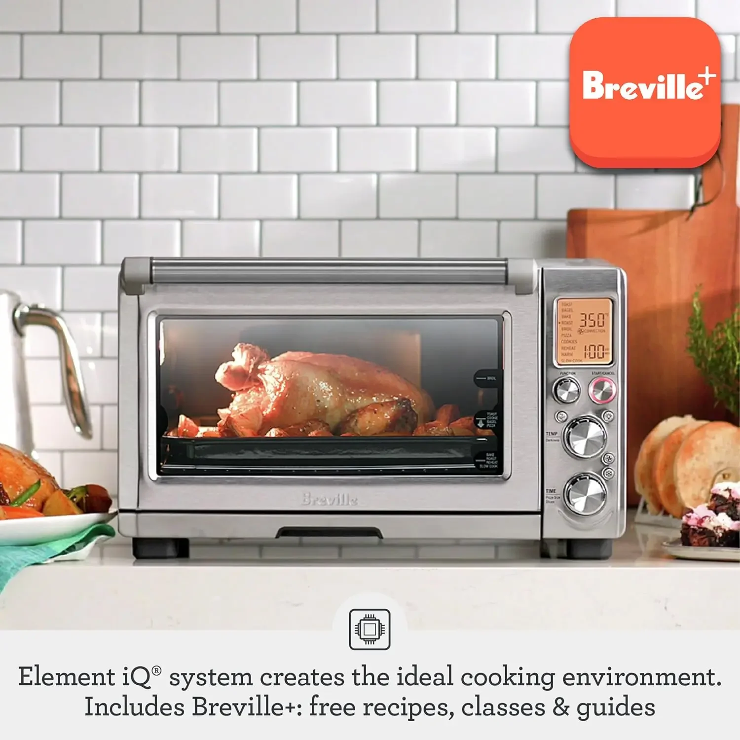 BOV845BSS Smart Pro Countertop Oven，Element iQ System Convection Powered 10 Cooking Functions Smart Oven with Slow Cook Function