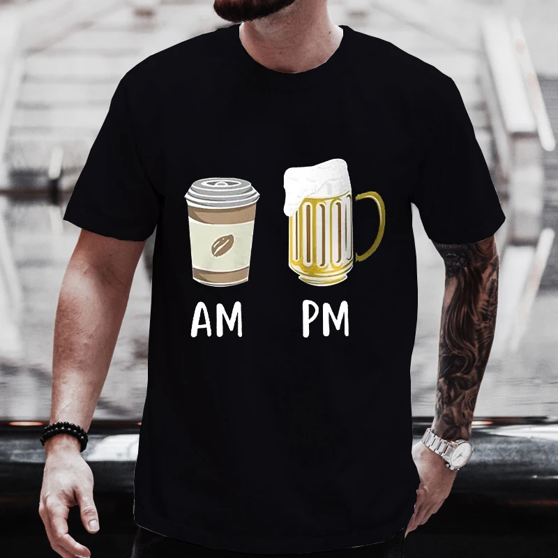 Футболка мужская с принтом кофе AM Beer PM Graphic, модная футболка с коротким рукавом, модель Y2k