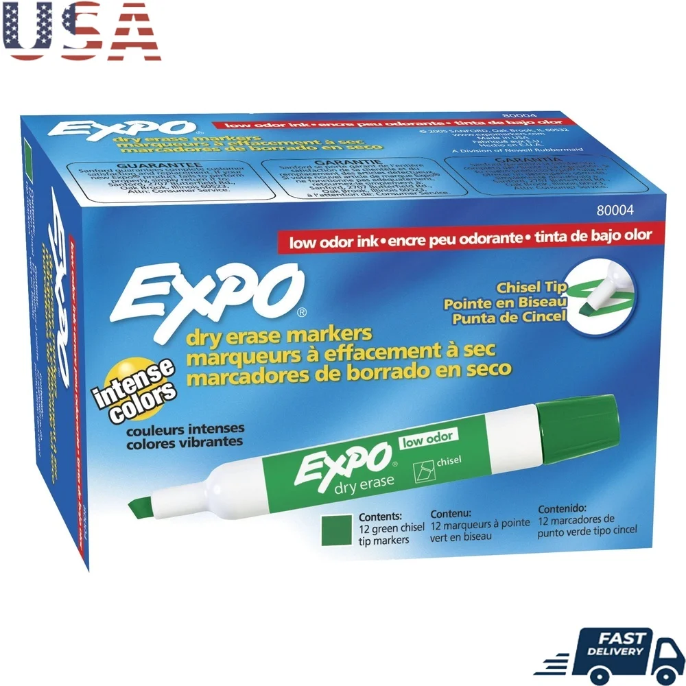 

Low Odor Dry Erase Markers Chisel Tip Green 12 Count Quick Drying Ink Easy Clean Erase Ideal Classrooms Offices Home