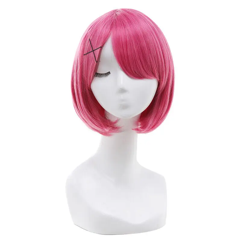 

Fashion Women 35cm Medium Long Wig Pink Straight Bob Hair Synthetic Wigs