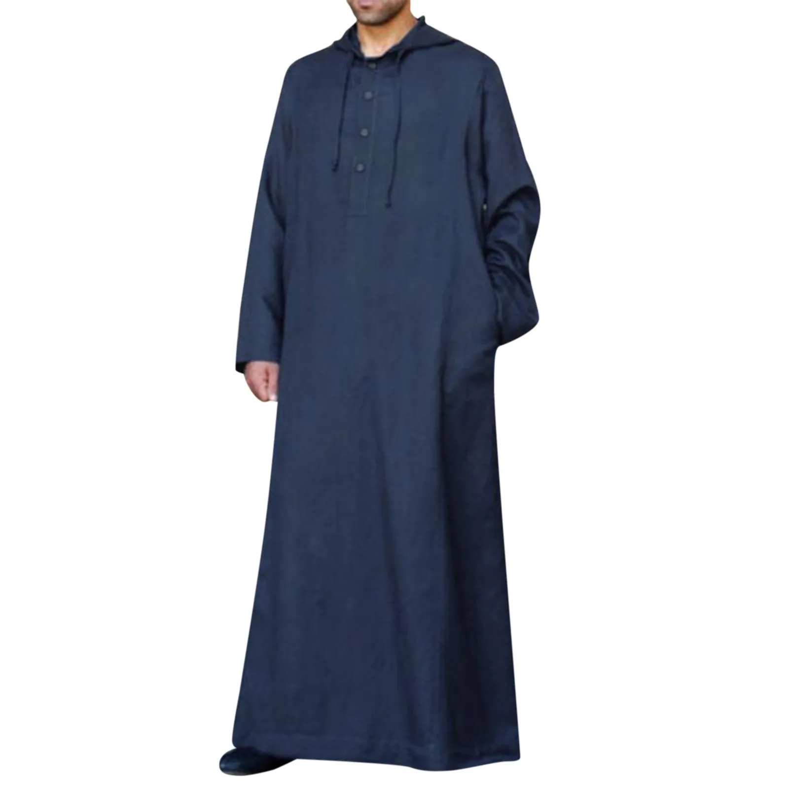 Muslim Robe Men Jubba Thobe Saudi Arabia Kaftan Homme Musulman Abaya Loose Casual Hooded Islamic Clothing Solid Color Robes