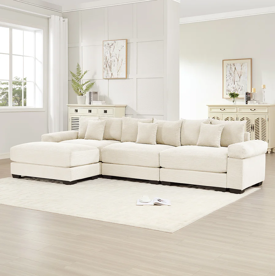 

# Modular Sectional Sofa Set Ottoman-Plush Corduroy Deep Wide Seats Modern Design Hotel