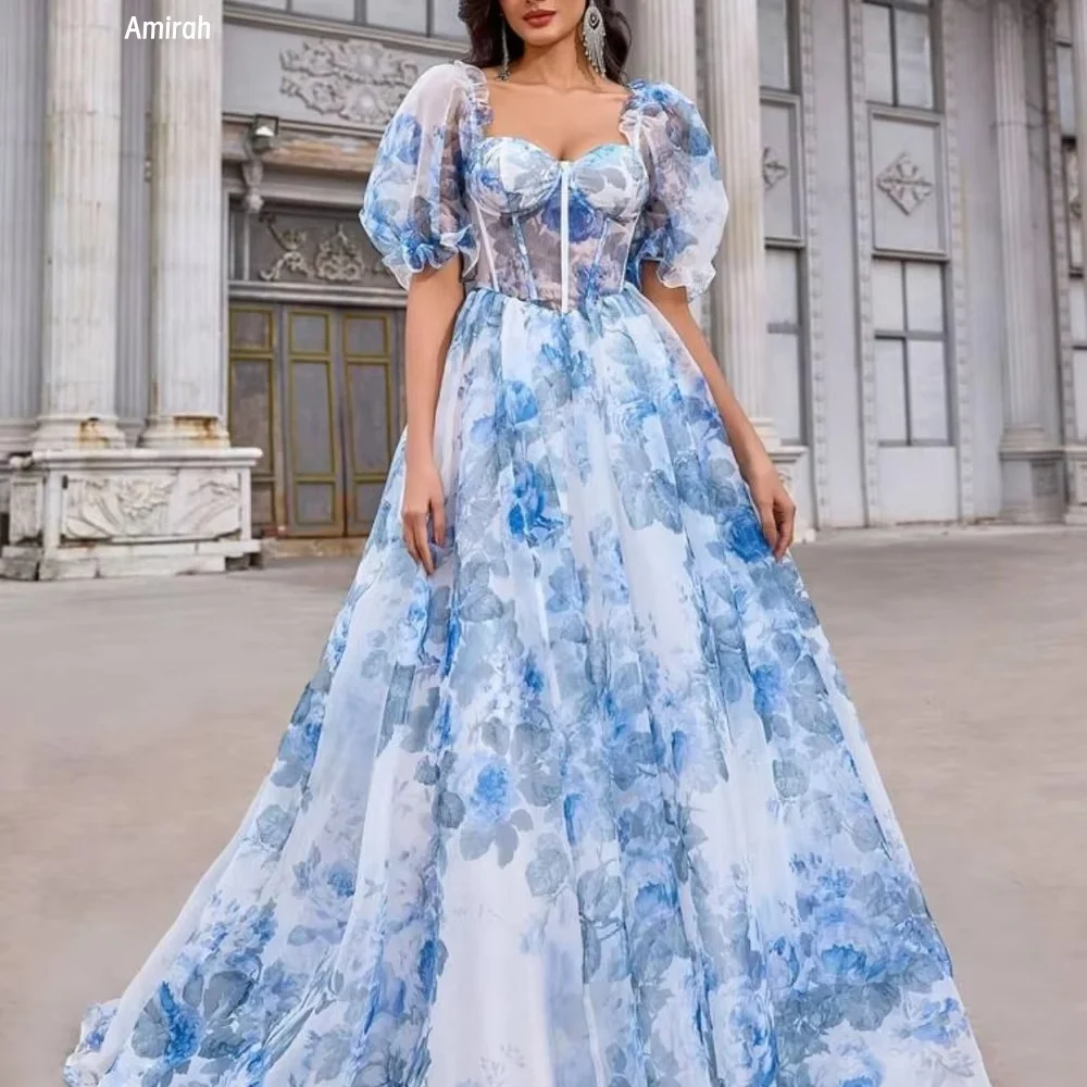 Abiti da sera a maniche corte con colletto quadrato Amirah Donna Elegante abito da festa elegante da donna di lusso Abito da ballo su misura