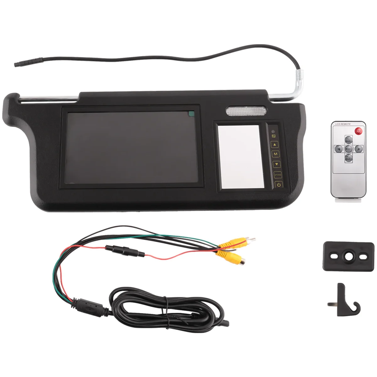 #990J 7Inch Black Car Right Sun Visor Rear View Mirror Screen LCD Monitor 2 Channel Video (Black)