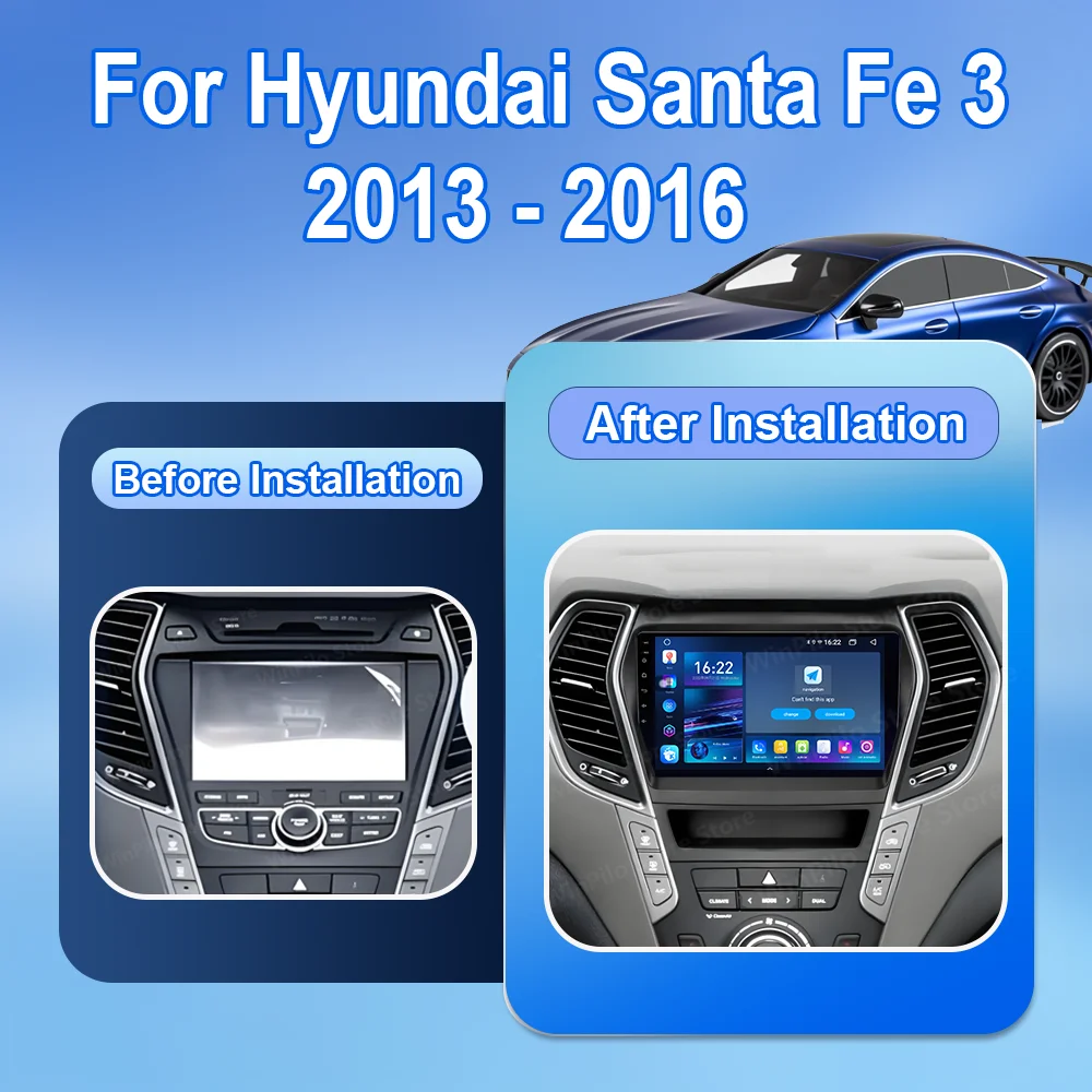 Android 16 Carplay For Hyundai Santa Fe 3 2013-2016 Auto Multimedia Video Player Navigation GPS Touch Screen 4G WIFI Car DVD DSP