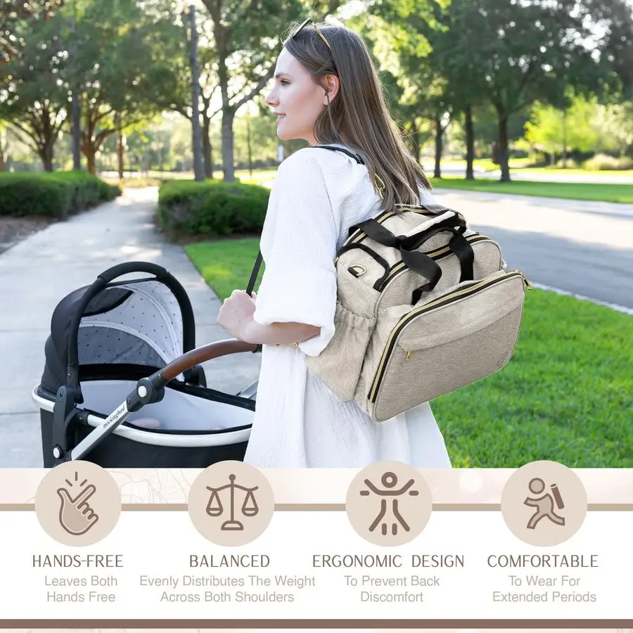 

4 in 1 Convertible Diaper Bag for Baby Boys and Girls Converts into Backpack, Tote, Stroller and Crossbody Bag Beige Baby Travel