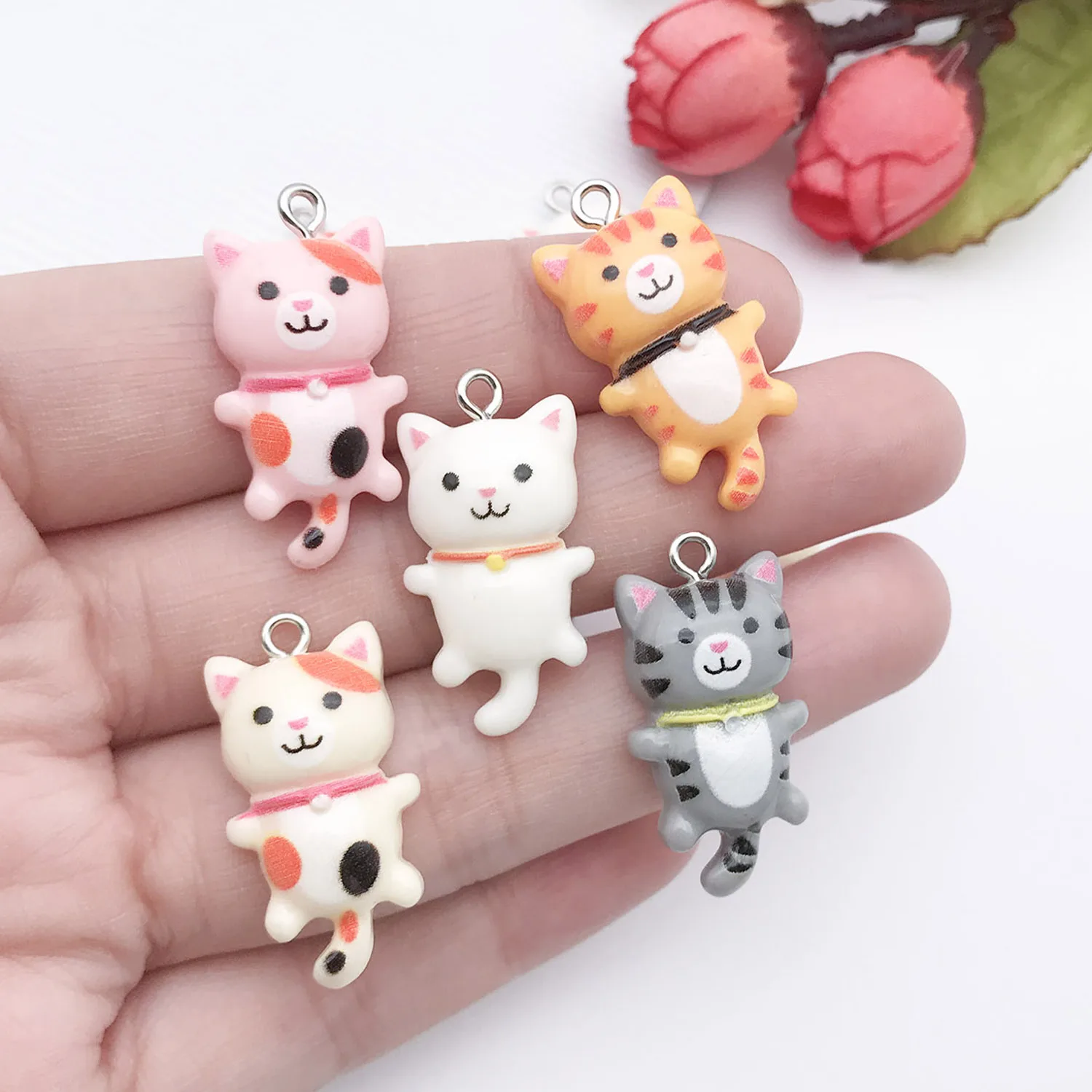 10pcs 15*28mm Cartoon Cute Cat Design Charms 3D Resin Animal Pendants For DIY Bracelet Necklace Jewelry Making Accessories