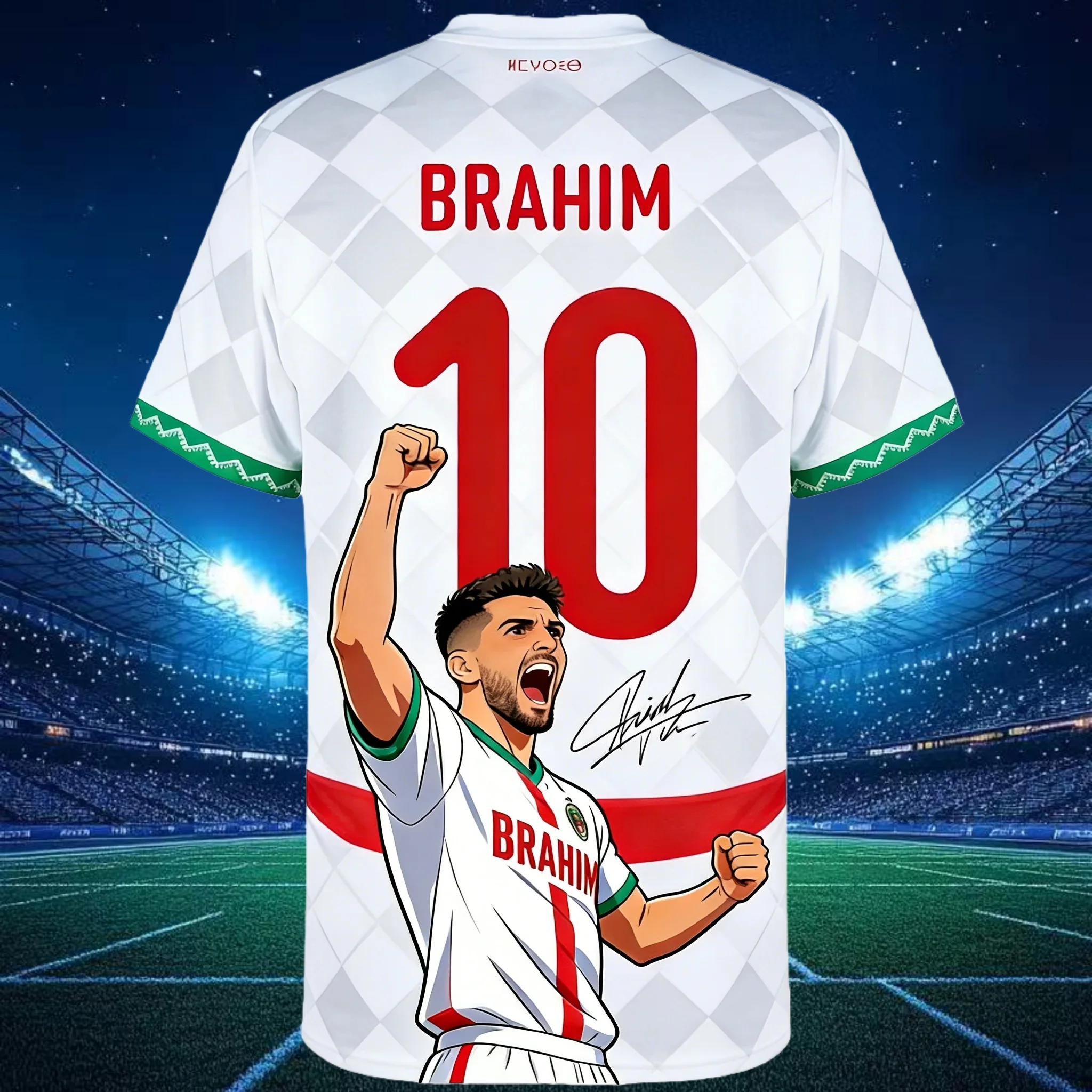 

Футболка для активного отдыха (спортивная) с 3D-печатью, сборная Марокко, выездная форма 2026, Брахим №10, для взрослых и детей, летняя, быстросохнущая, мягкая, удобная, легкая