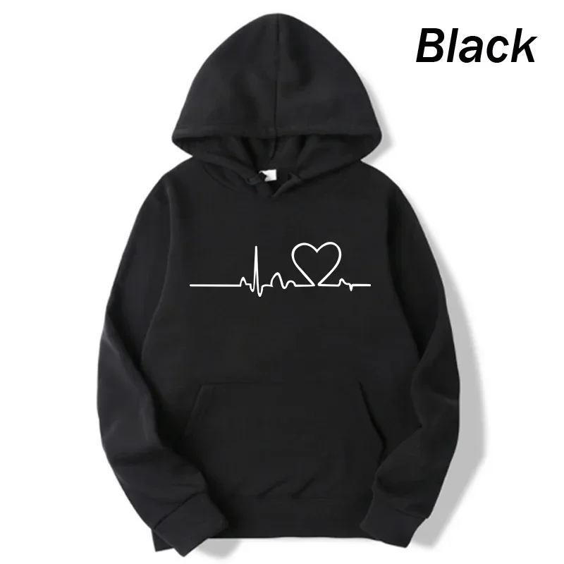 

New Women Casual Hoodies Autumn/Winter Heartbeat Print Men Loose Hoodies Couple Sweatshirts Ladies Hooded Tops Streetwear