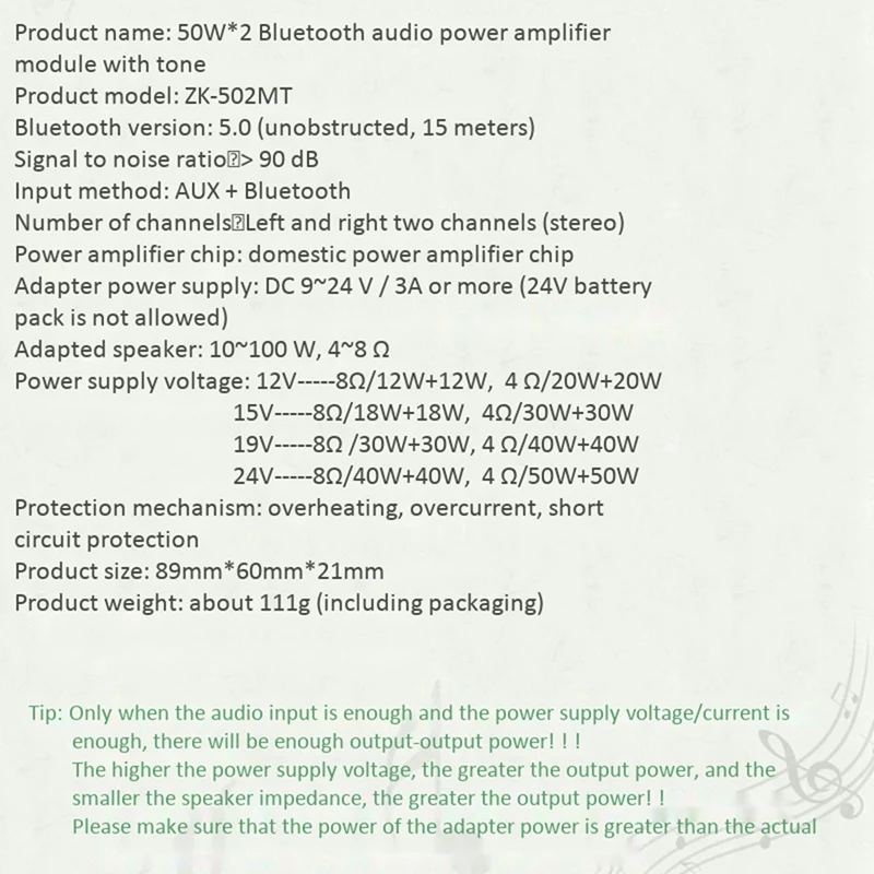 2X ZK-502MT Bluetooth 5.0 płyta wzmacniacza subwoofera 2.0 kanał wysokiej mocy płyta stereofoniczny wzmacniacz Audio 2x50w wzmacniacz basowy