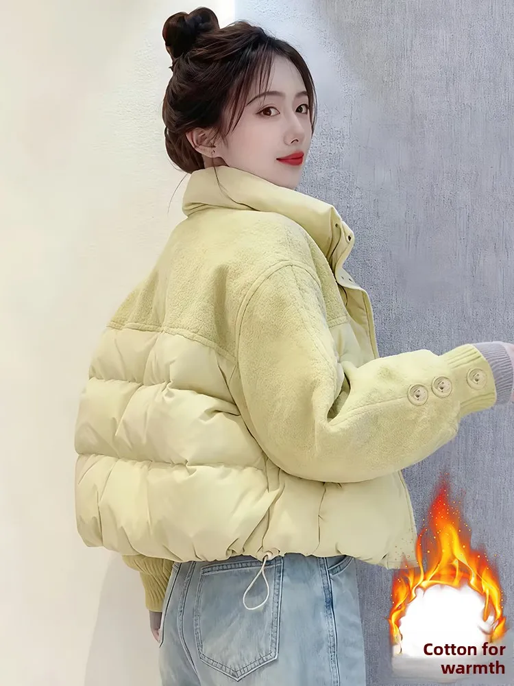 เสื้อโค้ทผู้หญิงคอตั้งแบบเกาหลี แต่งผ้าต่อกัน สไตล์ลำลอง ซิปยาว สำหรับฤดูใบไม้ร่วงและฤดูหนาว  บุซับใน  ทรงปกติ