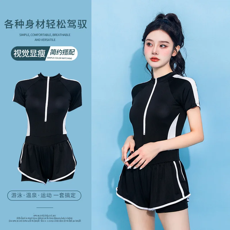 

Plus Size Conservative Swimwear Women's Slimming One-Piece Anti-Exposure Muscle Covering Thermal Bathsuit Loose Fit Swimwear