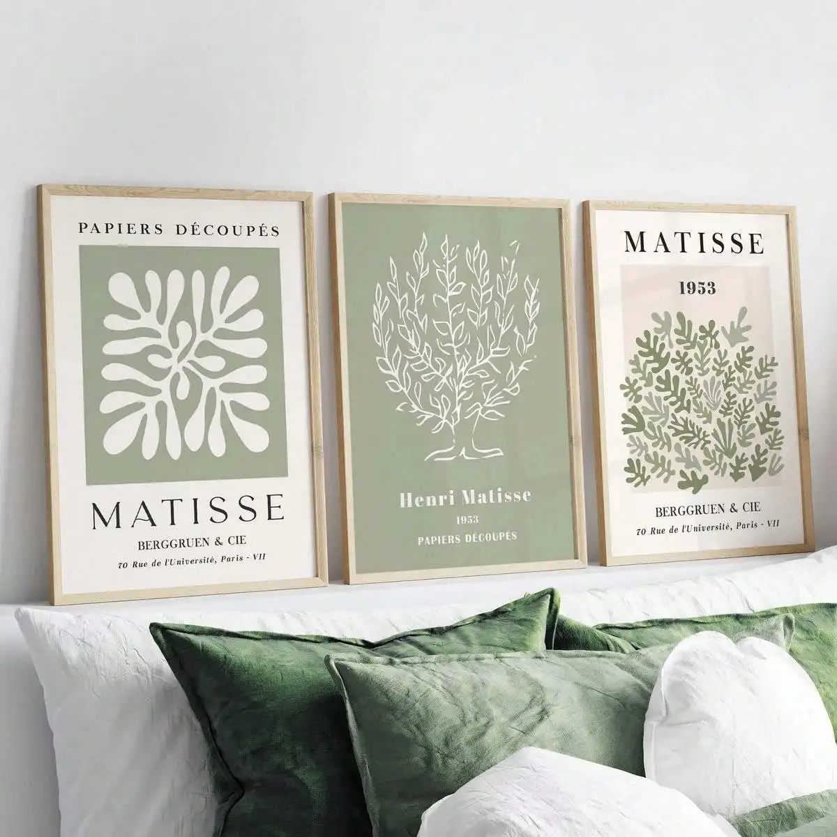 

3pcs Sage Green Spring Flowers Matisse Wall Art Canvas Poster Bohemian Wall Art Minimalist Modern Home Decoration Wall Decoratio