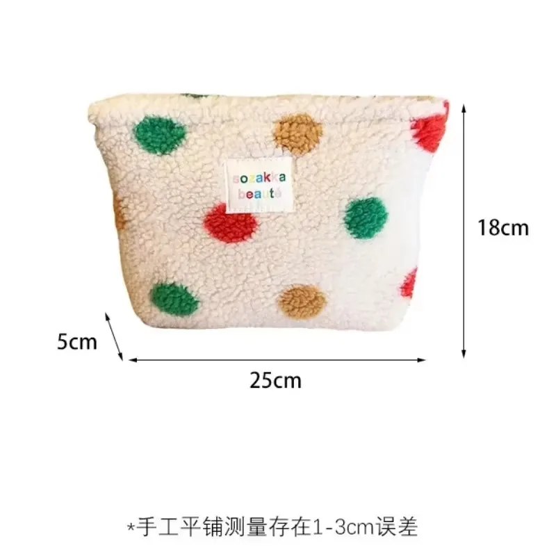 สีสันลาย Dot Plush CLUTCH กระเป๋าเครื่องสําอางขนาดใหญ่ความจุกระเป๋าแต่งหน้าอุปกรณ์อาบน้ํากระเป๋าเดินทางกลางแจ้งแต่งหน้า