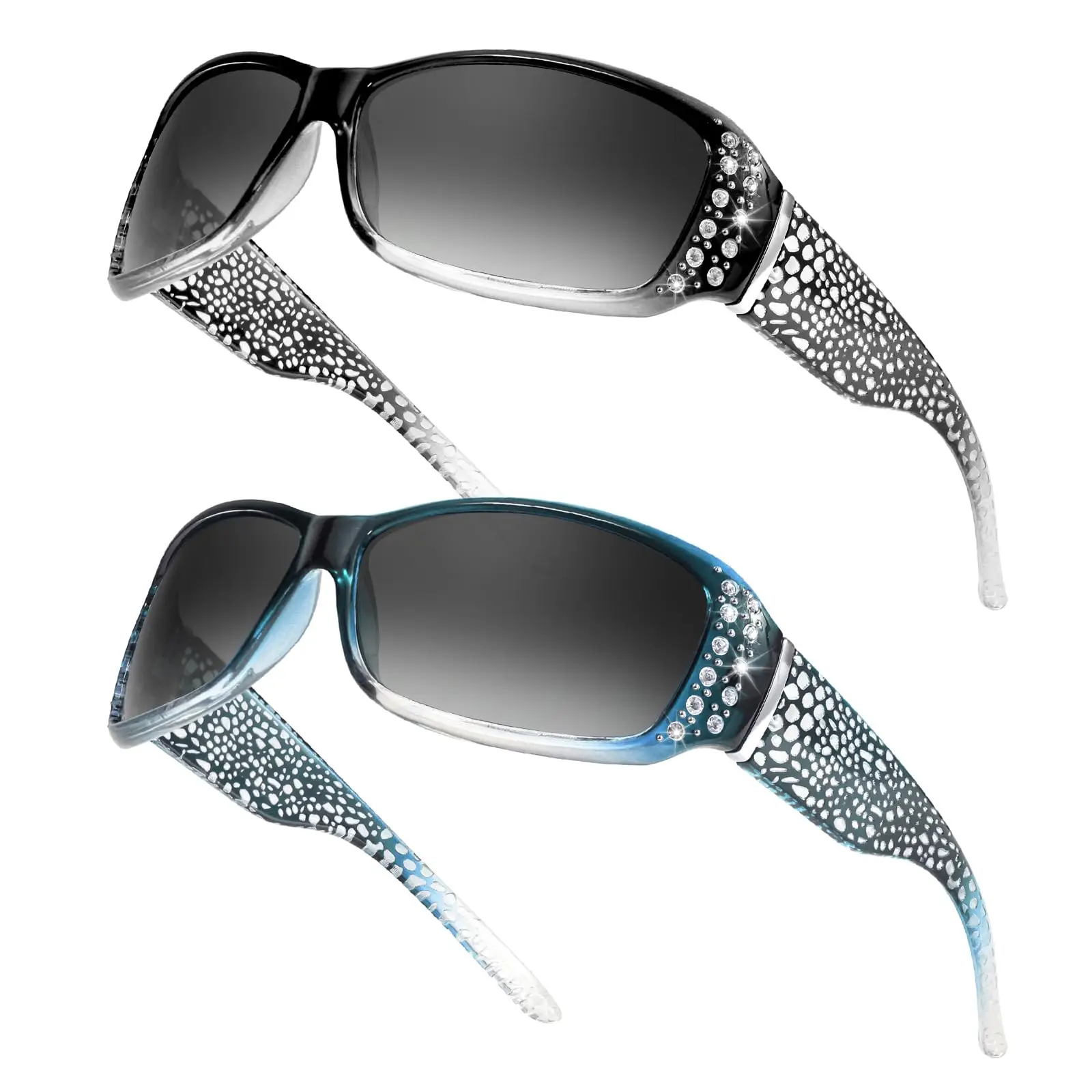

2Pack Polarisierte Sonnenbrille Damen UV400 Schutz & Strass Verzierung, blendfreie Sonnenbrille für Auto, Fahrrad, Angeln & Wandern 8166