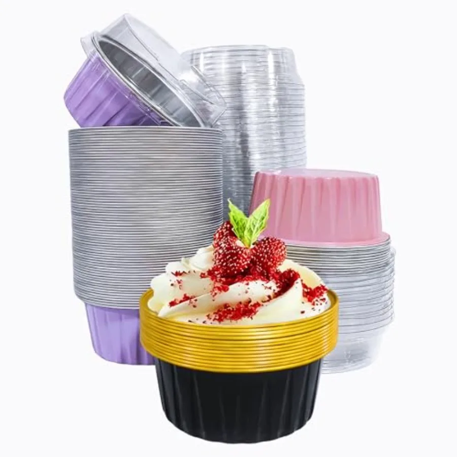 

Disposable Ramekins, 5oz Aluminium Foil Baking Cups Creme Brulee Mini cake pans, Cheesecake Pans Flan Molds Tin Cups Containers