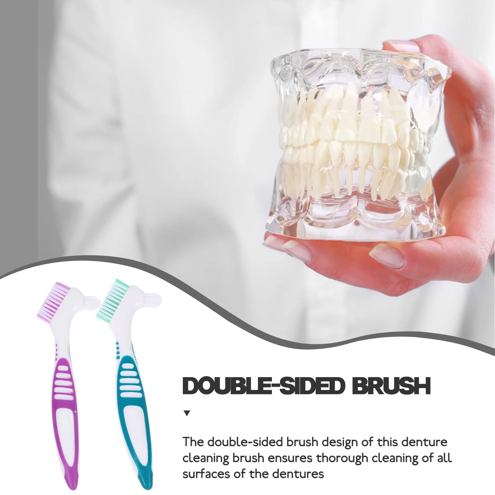 

2pcs Denture Cleaning Brush Double Sided Portable Travel Denture Brush For Braces Retainer Gum Care Durable Pp Nylon Material