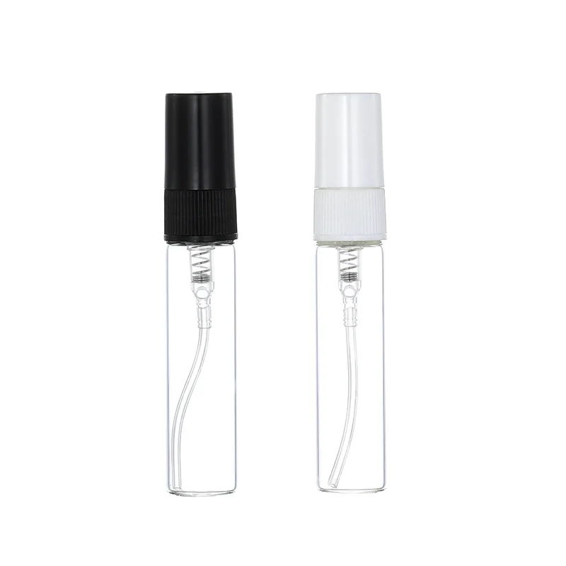 5ml Super Mini Spray Bottle with Black & White Caps Transparent Travel Use Portable Perfume Sample Jars LOGO Customized Support