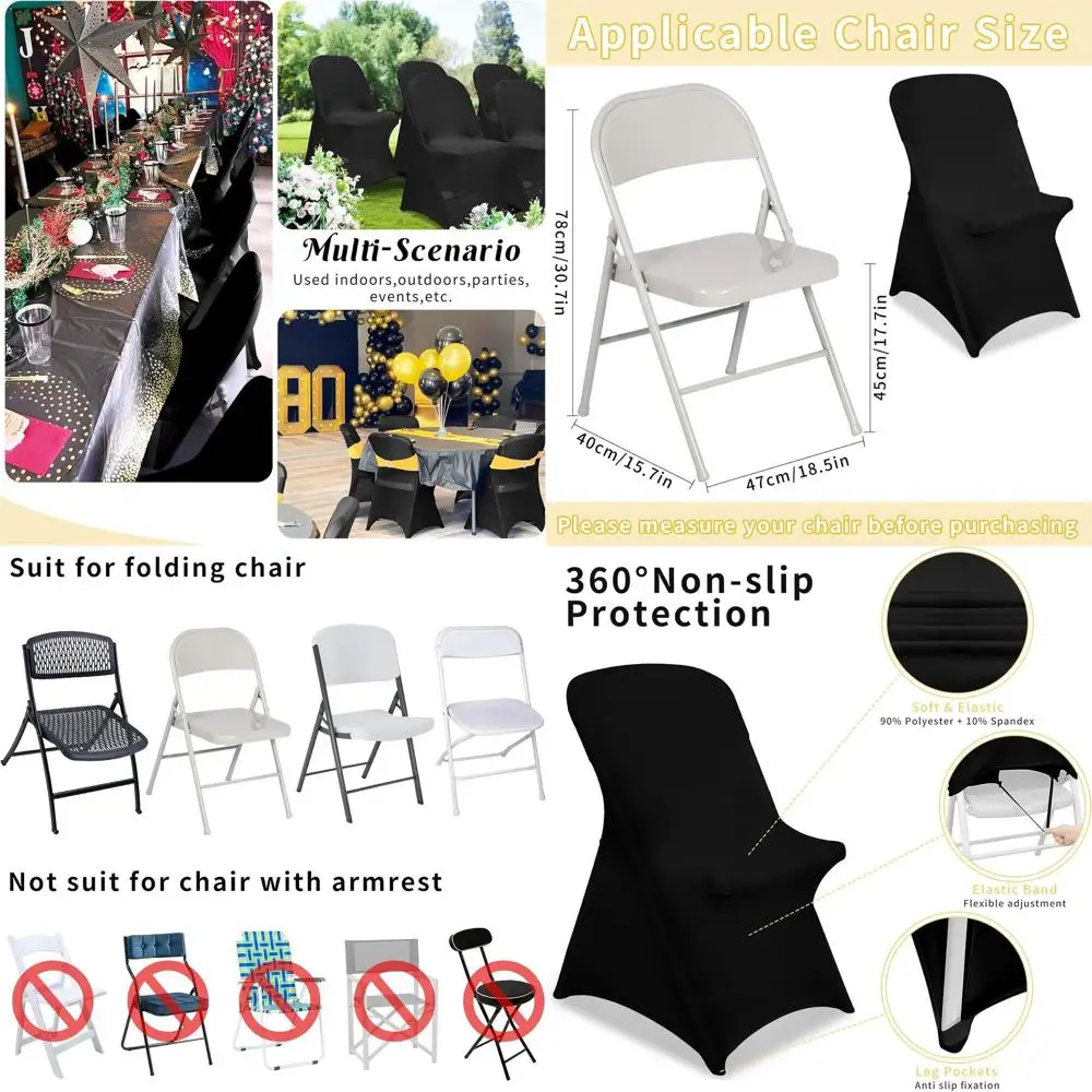 أغطية كراسي قابلة للطي قابلة للتمدد من ألياف لدنة عالمية، 100 عبوة لحفلات الزفاف والحفلات والولائم والاحتفالات والعروض التجارية