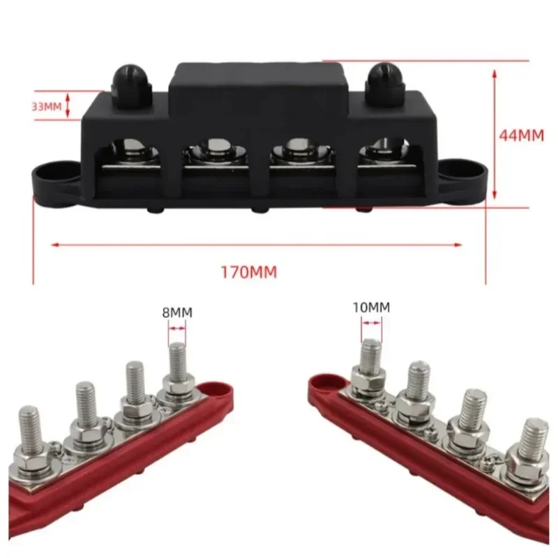 Dc 48v 250a 4 Terminal Studs Busbar Powerterminal Block M8 M10 High Current Wiring Stud Battery Junction Block for RV Ship Car