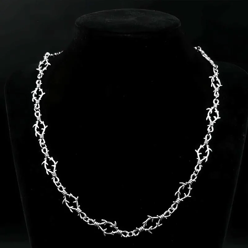 Silver Color Geometric New Barbed Wire Choker Necklace for Women Men Gothic Punk Thorn Chain Necklaces Hip Hop Y2K Jewelry Gift