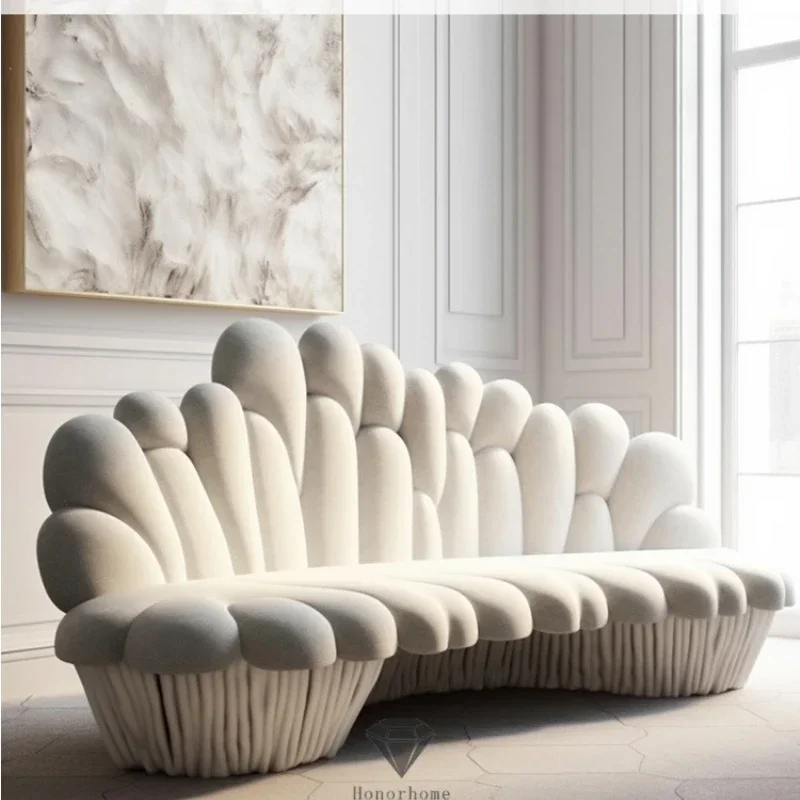 Sofa Special-Shaped Sofa for Three People Living Room Creative Personality Four-Person Sofa Fan-Shaped Technology Sense