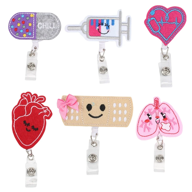 6 PCS  Badge Reel Holder Retractable Cute Badge Alligator Clip For Nurse  Teachers ID Name Tag Card