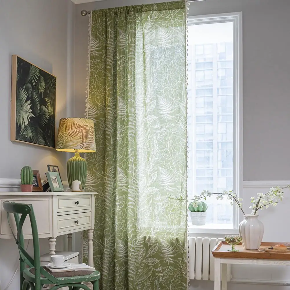 Tassel Curtains Leaf Print Curtains Fade Resistant Leaf Pattern Curtains Stylish Easy to Maintain Window for Home for Dining