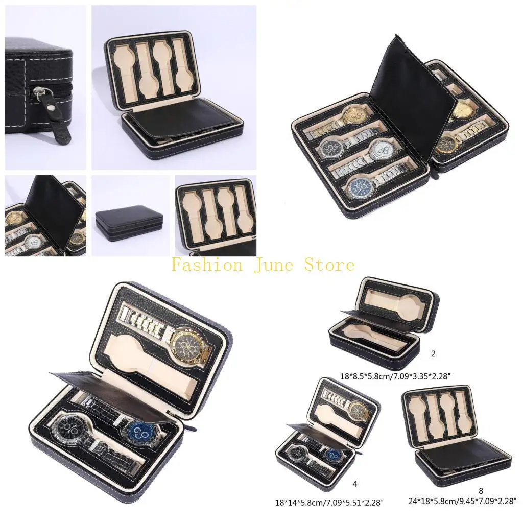 

N5KA Кожаный футляр для хранения на молнии Органайзер для часов Дорожный футляр для хранения часов