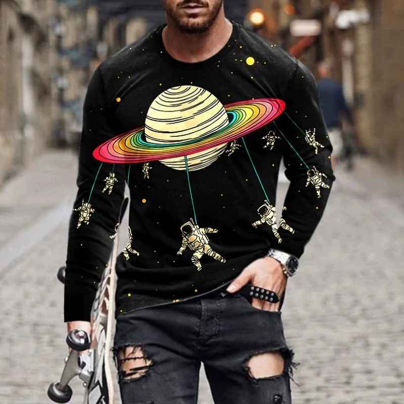 

Fashion Cool Astronaut 3D Print Long Sleeve T-shirt Universe Galaxy Pattern Casual Breathable O-neck Tops Street Hip Hop Clothes