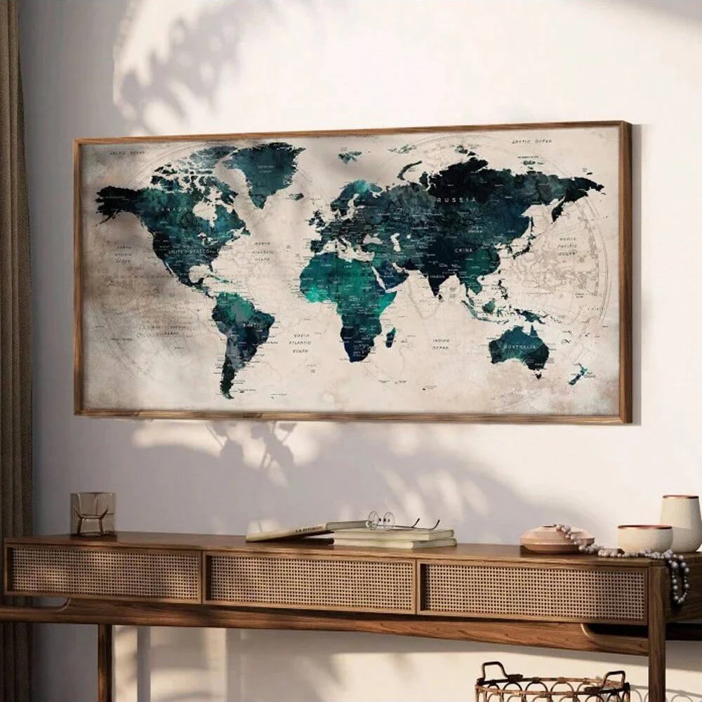 Vintage-Inspired Unframed World Map Poster - Artistic Travel Canvas Print For Home & Office Decor, Perfect For Bedroom, Or Study