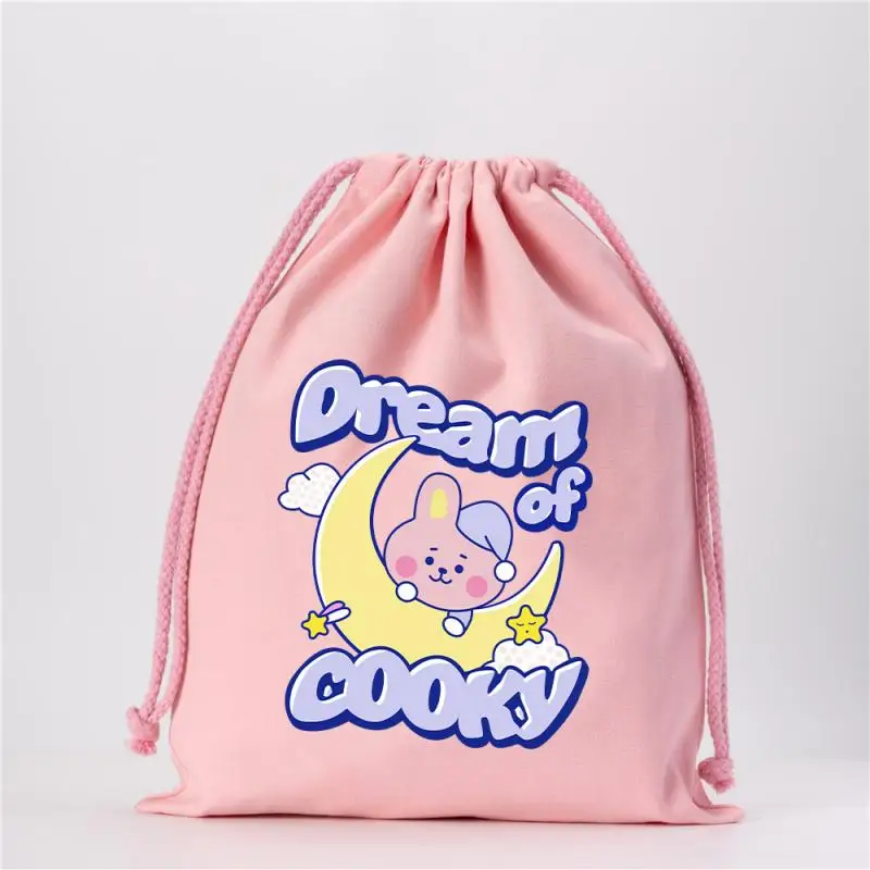 Anime Peripheral Bt21 Cartoon Cute Bundle Pocket Colorful Drawstring Bag Shoe Bag Canvas Storage Bag Gift for Friends