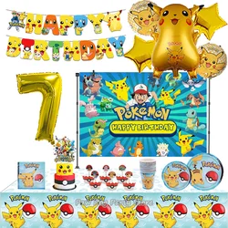 Pokemon Pikachu Theme Birthday Party Decoration, Talheres descartáveis, Banner de fundo, Suprimentos para eventos infantis, Brinquedo decorativo