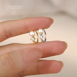 French Retro Light Luxury Natural Freshwater Pearl Ear Clip for Women Exquisite Zircon Earrings