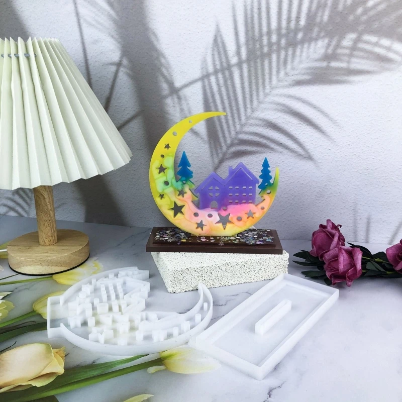 Molde decoração casa na árvore da lua, suprimentos feitos à mão silicone para ambientes domésticos exclusivos