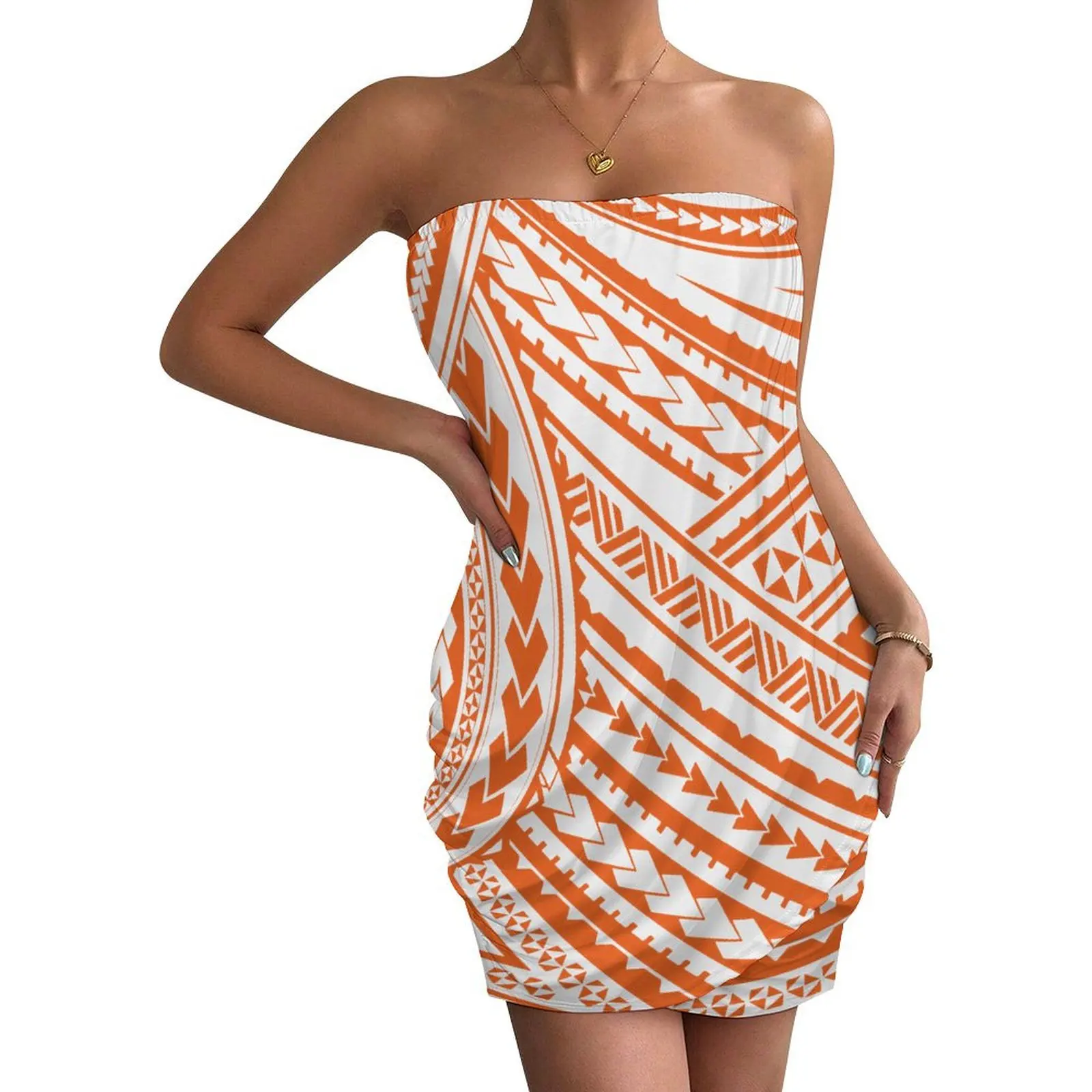 Hawaii-Kleid: Polynesian Tribal Sexy Kleid, Urlaubskleidung, Strandkleid, bedrucktes Chiffonkleid, hawaiianisches schlankes individuelles Muster