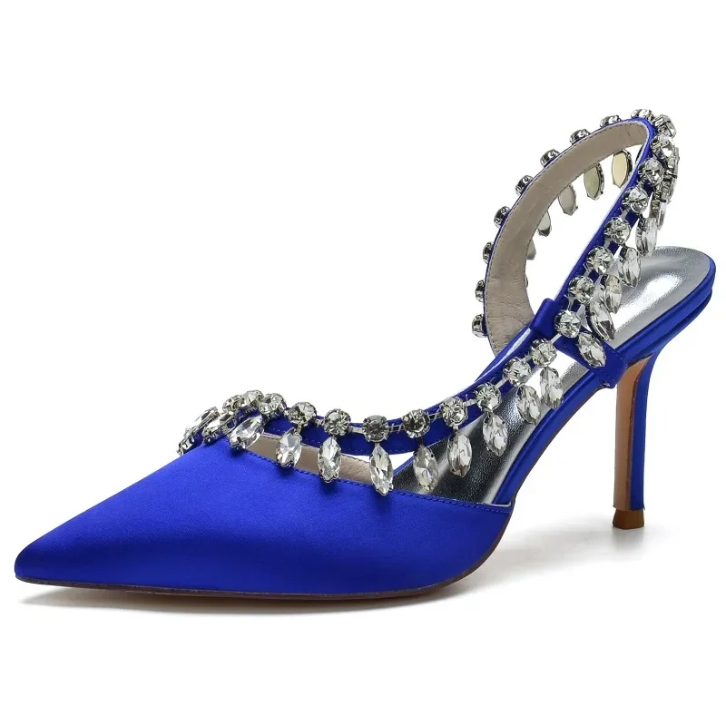 Luxury Diamond Silk Thin High Heels Sandals Women Sexy Pointed Toe Banquet Party Shoes Fashion Elegant Crystal Wedding Shoes