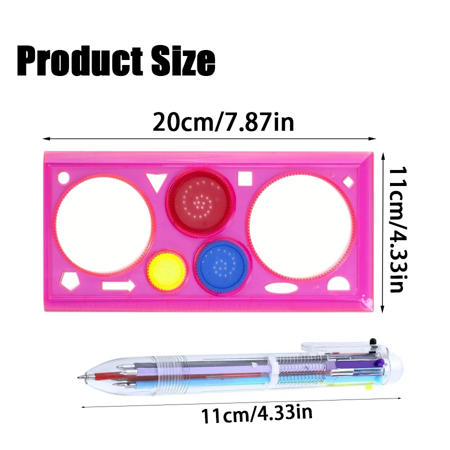 2/4pcs Spirography Ruler & 6-Color Pen Drawing Set, Mandala Ruler for Geometric Pattern Design DIY Art HandiCraft Stationery XJM