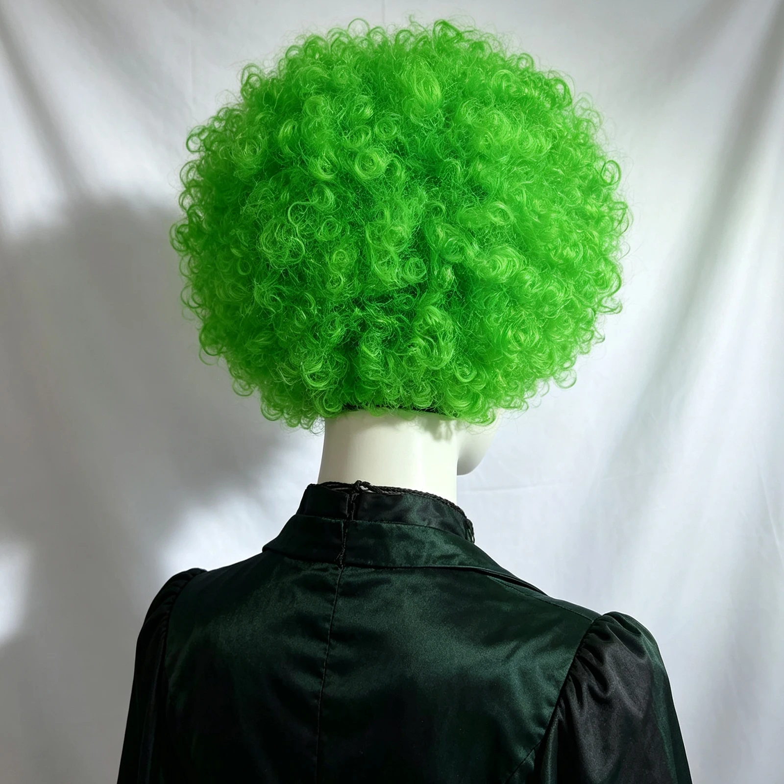 Women Men Green Short Afro Curly Synthetic Wig Fluffy Wig For Halloween Christmas Cosplay  Party Dress Up