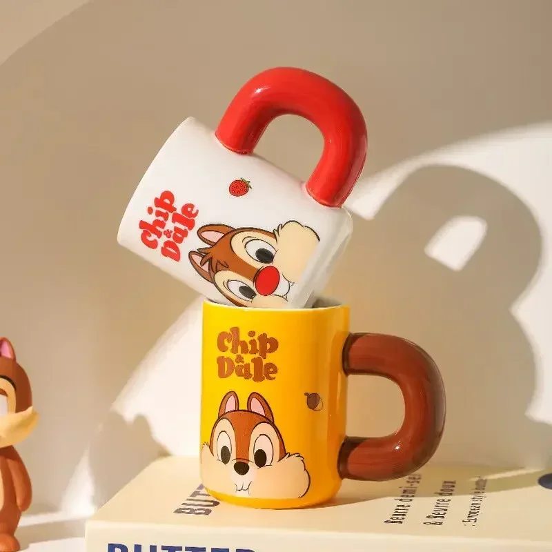 Disney Chip Dale Home Cute Creative Cartoon Pattern Microwave Heatable High Temperature Resistant Ceramic Water Cup with Scale