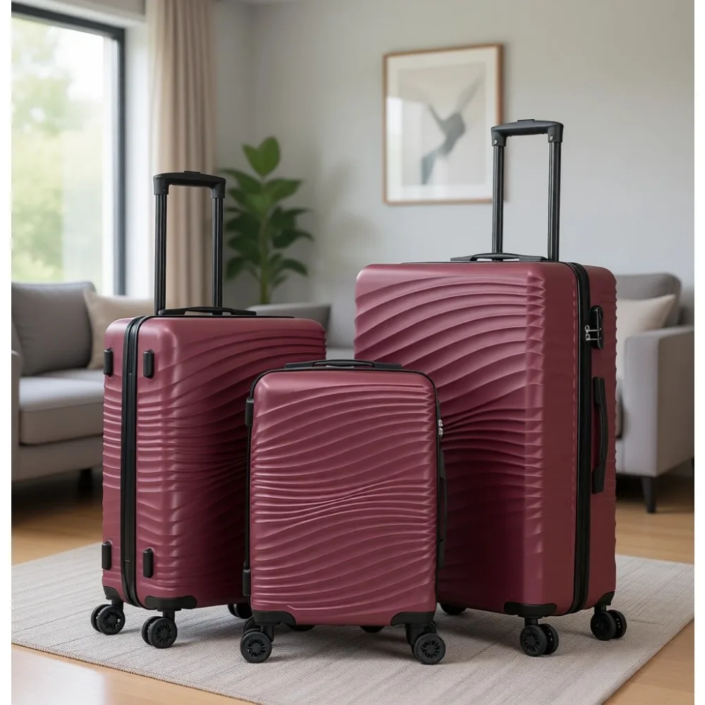 3 Piece ABS Luggage Set with Spinner Wheels, Lightweight and Airline Approved Carry On, Hardside Suitcase with TSA Lock