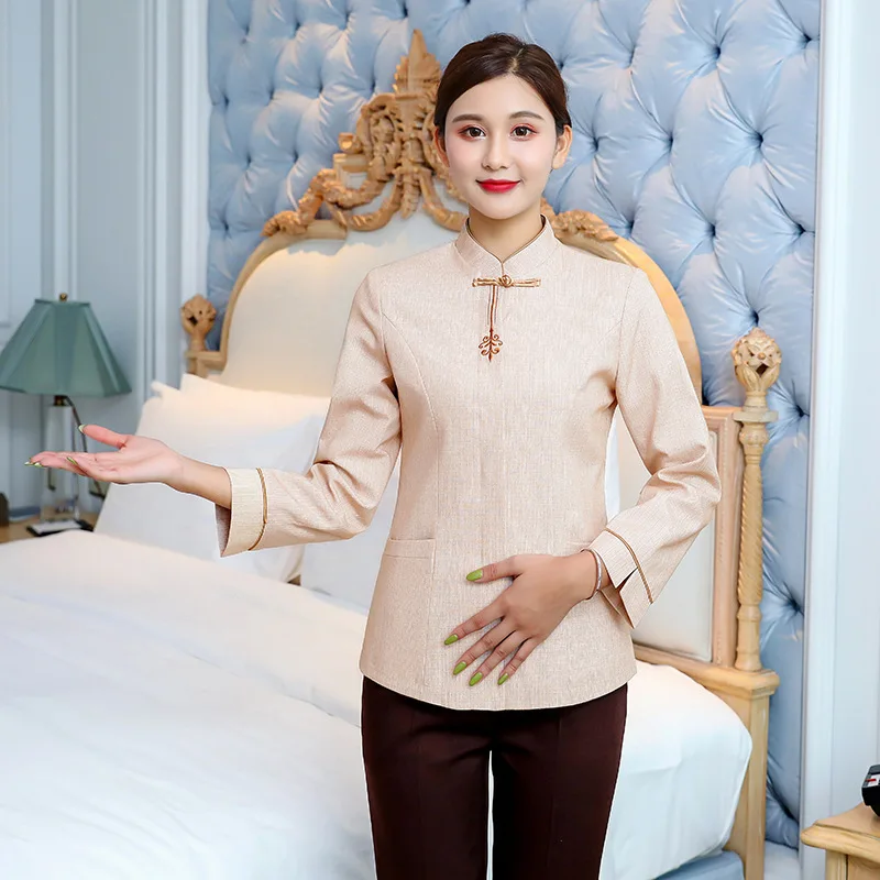 Hotel Guest Room Attendant Autumn Winter Linen Property Cleaner Work Uniform Long SleevePAHousekeeping Uniform for Aunty