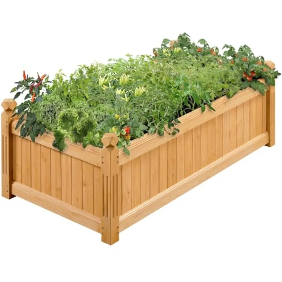 

46 L × 23.5 W × 16 H Wooden Raised Garden Bed Horticulture Wood Rectangular Garden Planter Outdoor Light Brown Raised Planter B