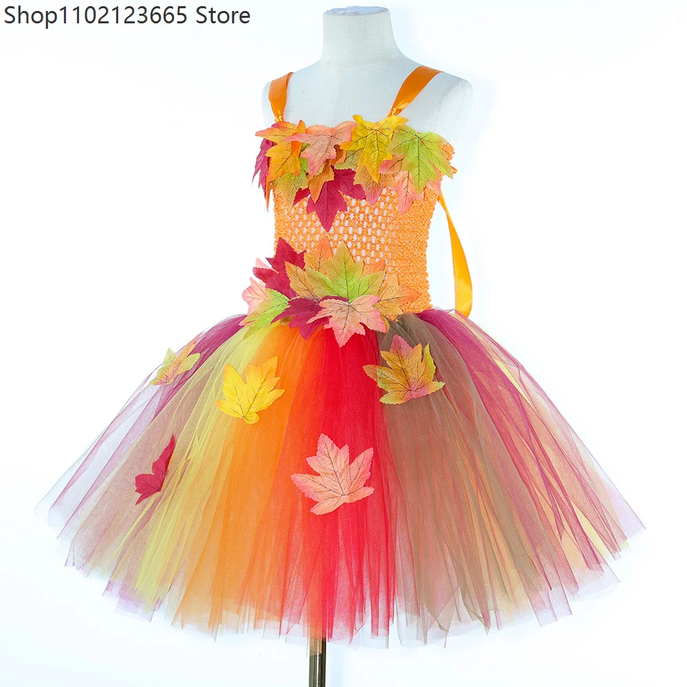 Autumn Maple Leaves Fairy Costumes For Chicas Forest Woodland Elf Princess Dresses With Wings Enfant Halloween Christmas Outfit